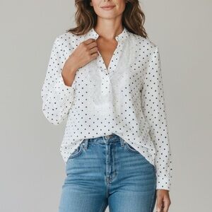 Lauren Conrad Women’s White Polka Dot Long Sleeve Tunic Blouse Large‎